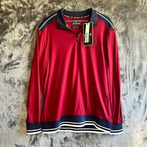 Nick Danger‎ Men's Red Flex Fit Long Sleeve 1/4 Zip Logo Shirt Sz Large NWT